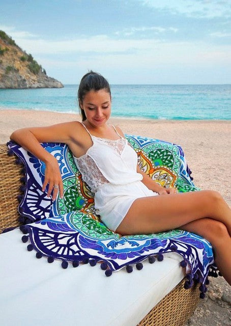 Toalha Redonda Com Franja Polygon Yoga Conforto Praia