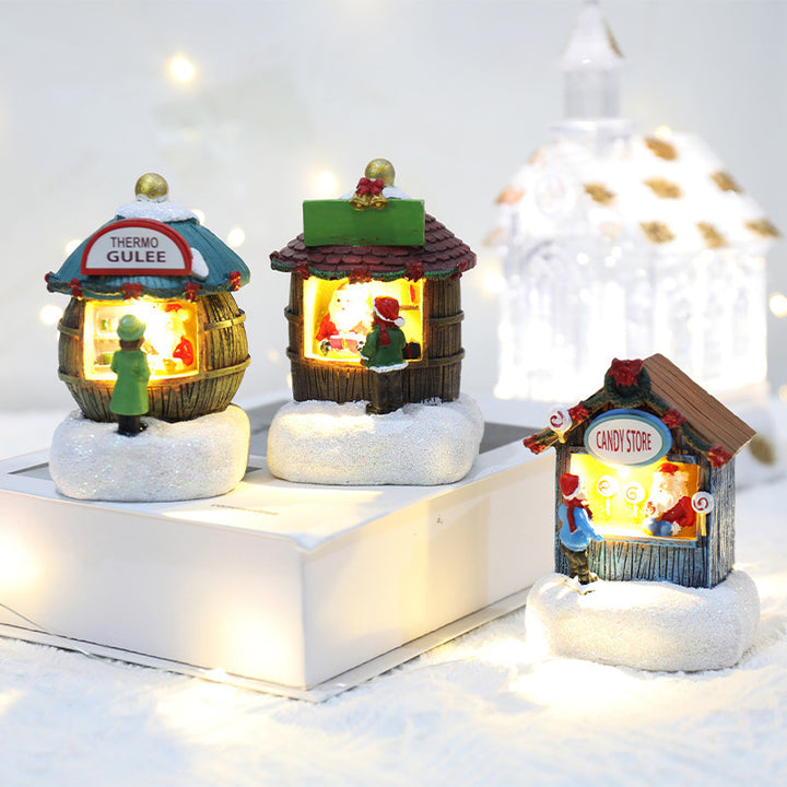 Decorações de Natal Resina Casinha Palha Idosos Iluminada