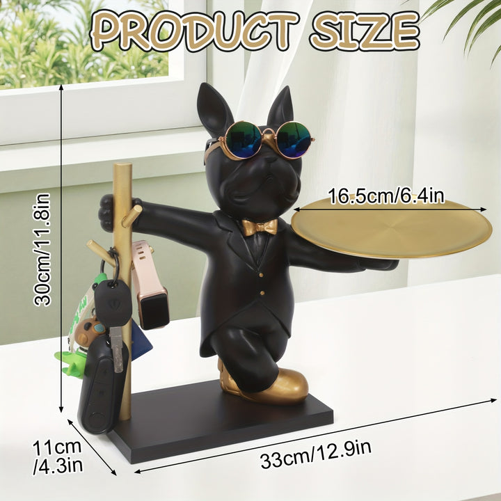 Bandeja De Resina Bulldog Porta Chaves Estatueta Decoracao