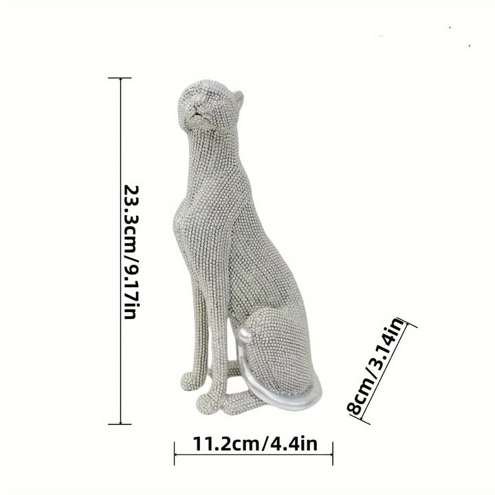 Glam Style Resin Cheetah Sculpture, 1PC Beaded Sitting Leopard Statue for Home Decor, Living Room, Study, Office Desk, Multipurpose Holiday Gift for Christmas, Thanksgiving, New Year - For Ages 14+ by Casa Perfeita