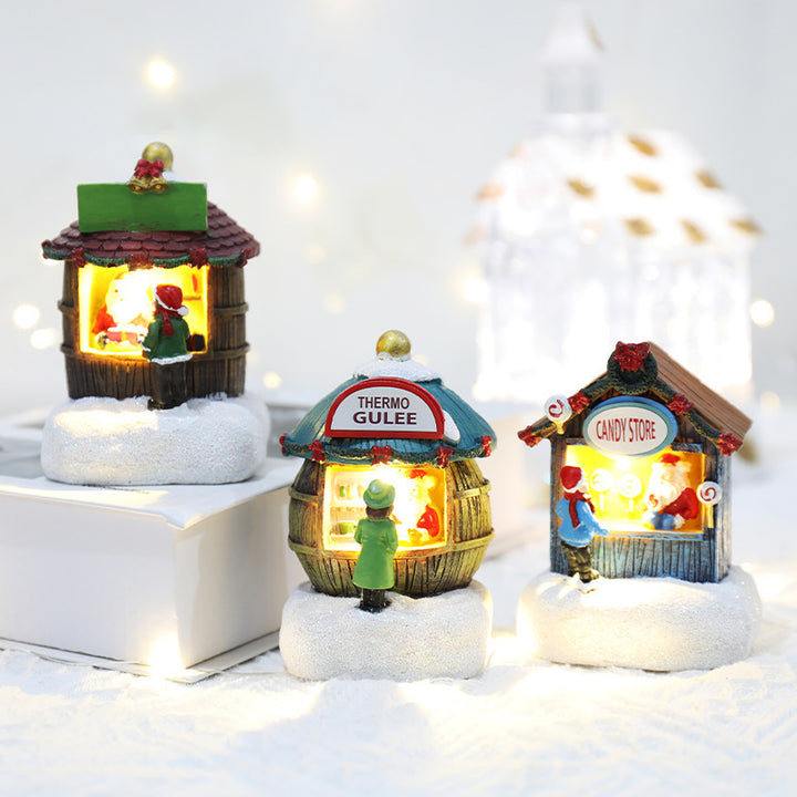 Decorações de Natal Resina Casinha Palha Idosos Iluminada
