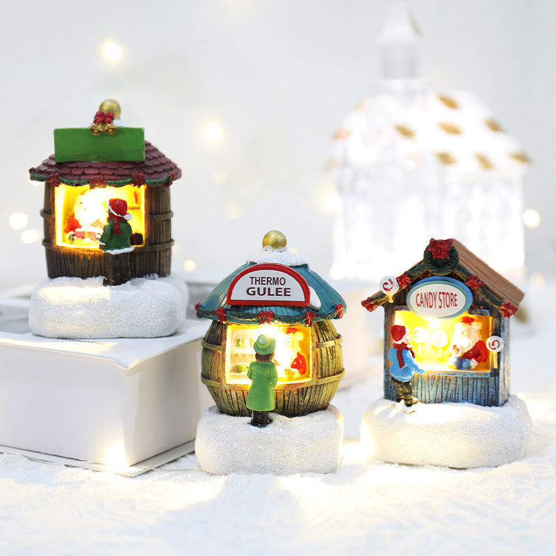 Decorações de Natal Resina Casinha Palha Idosos Iluminada