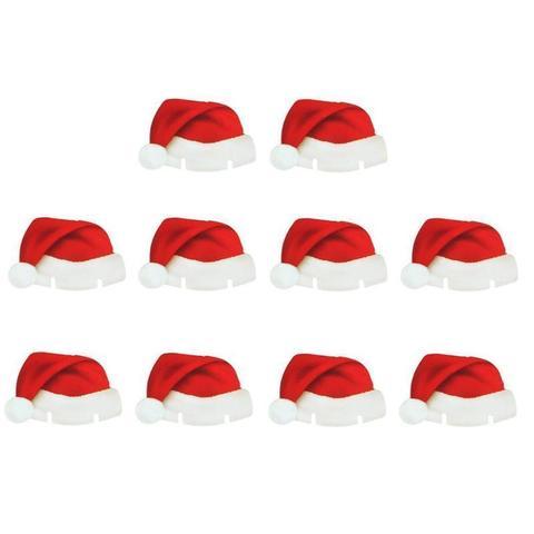 Kit 10 Chapéus Papai Noel Vermelhos Para Taças Festivas