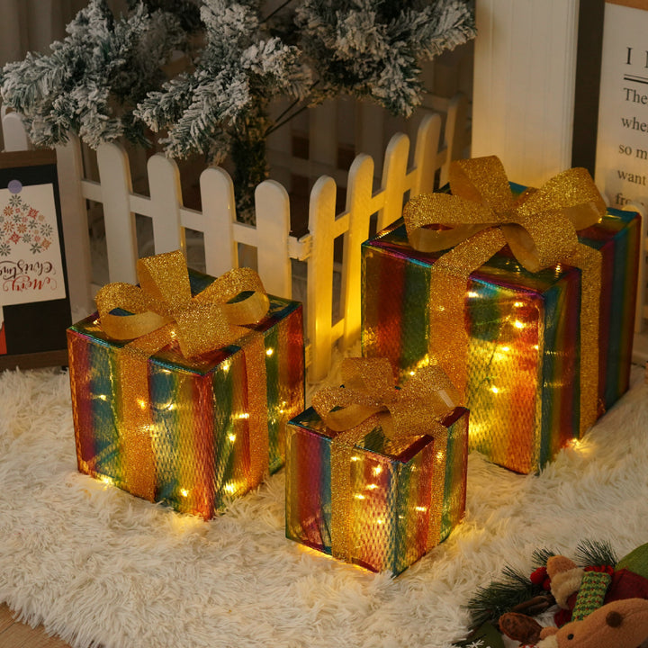 Remote Control Christmas Gift Box Lights Christmas Three-piece Decoration by 253444