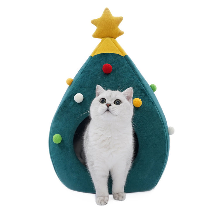 Cama De Gato Em Forma De Árvore De Natal Em Feltro S M L