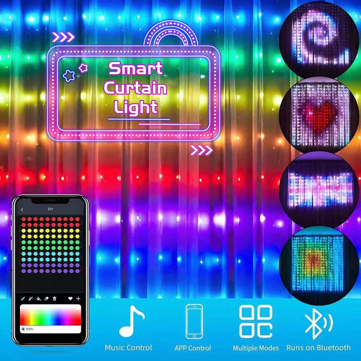 Smart LED RGB Curtain String Lights Bluetooth APP Control Christmas Fairy Light Garland DIY Picture Display Party Wedding Decor by 253444
