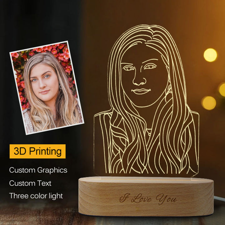 Luminária Noturna 3D Personalizada Foto De Retrato Quarto
