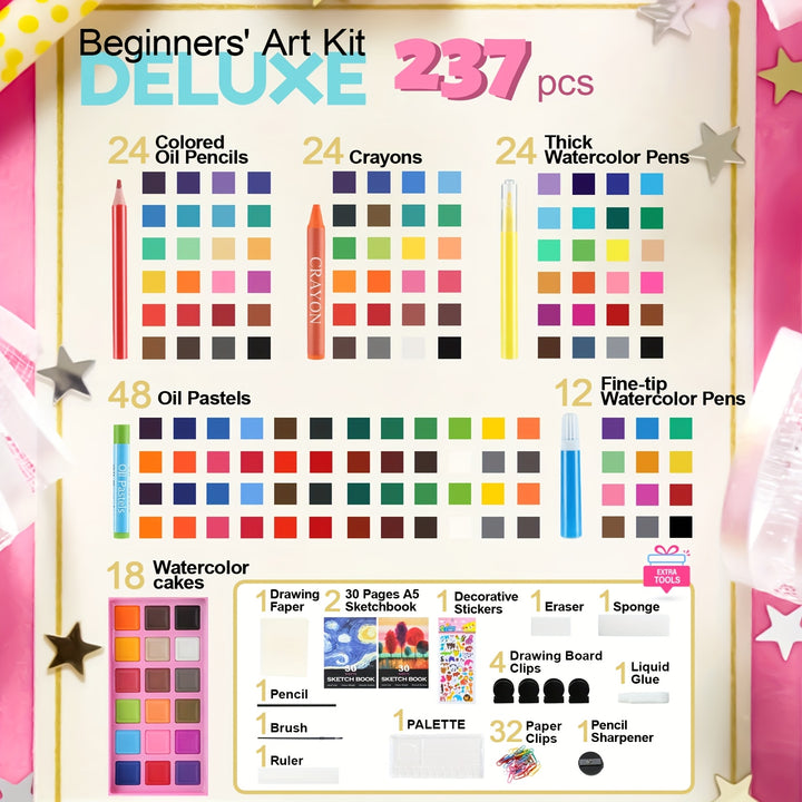 Kit De Arte Infantil 237 Peças Com Lousa Dupla Não Tóxico