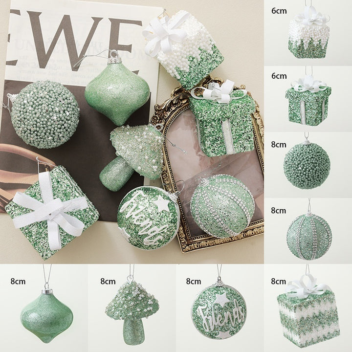 Bolas de Natal Verde Escuro Flocadas Pendentes Decorativas