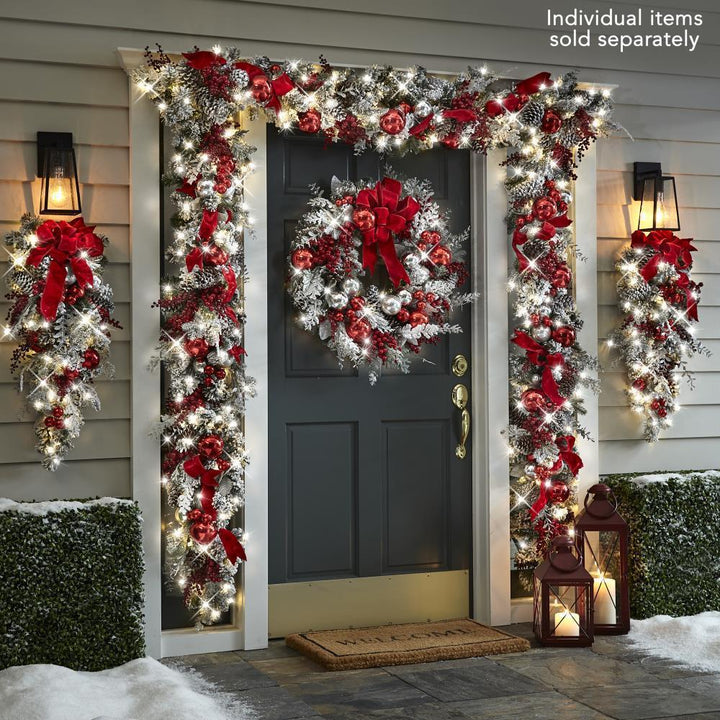 New Flocking Wreath Outdoor Decoration Door Hanging Christmas Wreath Rattan by 253444