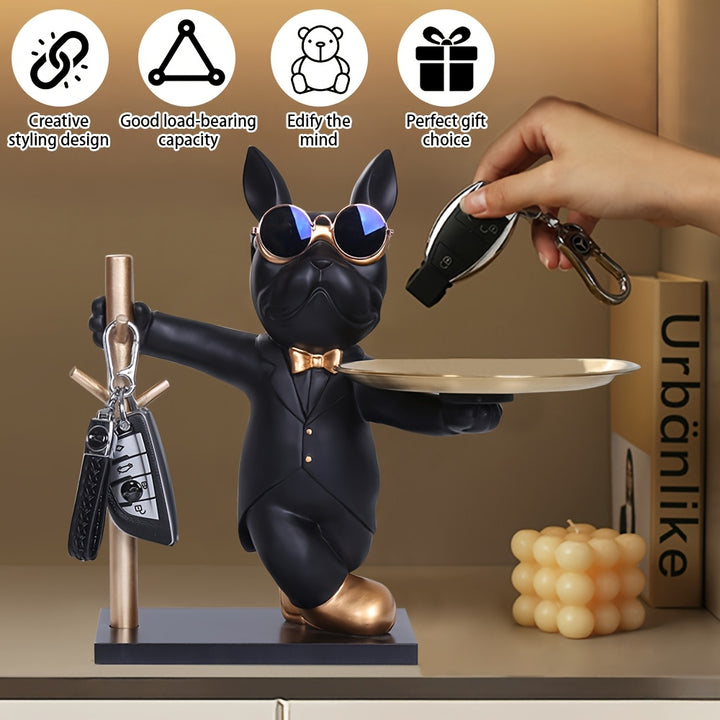 Bandeja De Resina Bulldog Porta Chaves Estatueta Decoracao
