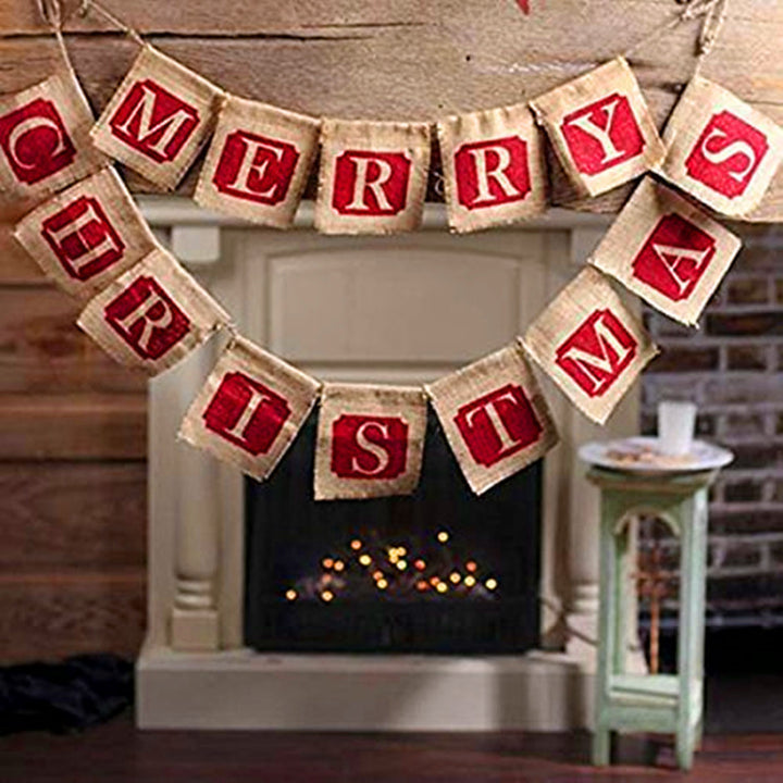 Merry Christmas Sackcloth Flag Christmas Banner Christmas Banner Decoration by 253444