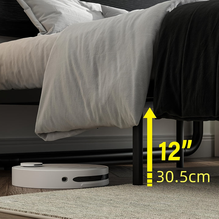 Cama Metálica com Cabeceira de Madeira e Armazenamento