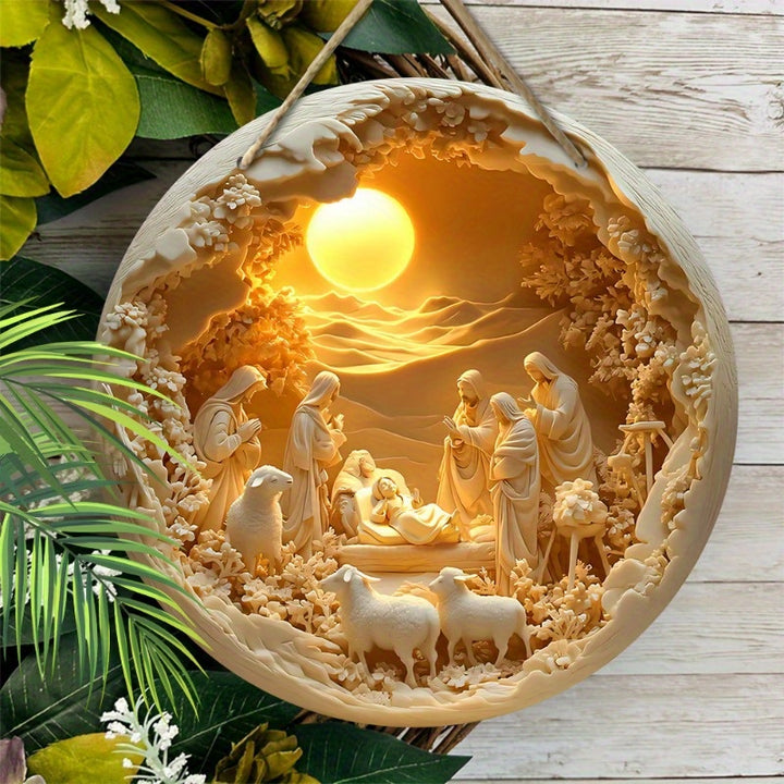 Guirlanda Natividade Madeira 3D Decoração Cristã Família by Casa Perfeita