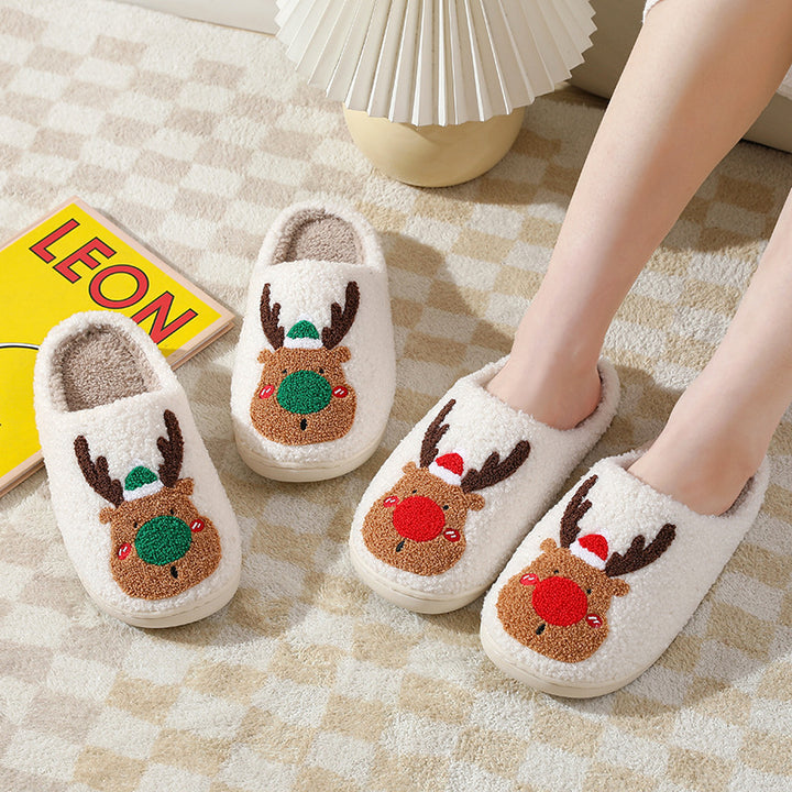 Christmas Shoes Winter Home Slippers Elk Soft Cozy Bedroom Slipper Slip On House Shoes by 253444