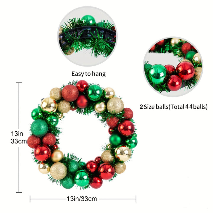Shatterproof Christmas Wreath with Ball Ornaments - 33.02 cm Plastic Holiday Decoration for Door, Home, and Party - Red, Green, Golden Christmas and New Year Decor - Easy to Hang Festive Wreath (1Pc) by Casa Perfeita