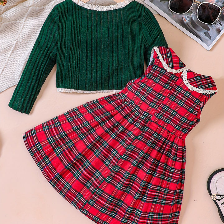 Conjunto Natal Meninas 2 Peças Cardigã E Vestido Xadrez