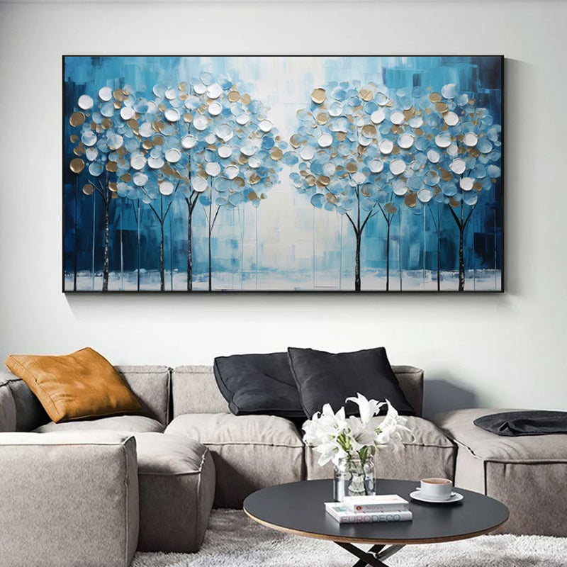 Árvore da Vida Azul Abstrata Pintura a Óleo Exclusiva Sala