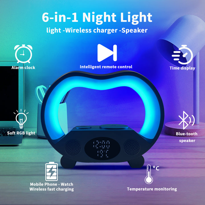 Luminária Inteligente 6 em 1 – Carregador Sem Fio + Bluetooth
