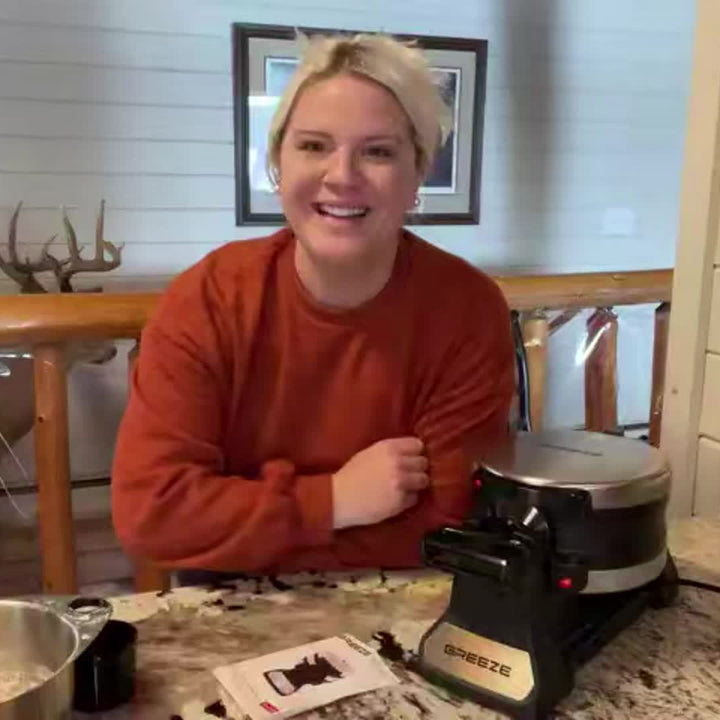 Máquina de Waffles Belgas Dobrável 180 Graus 1400W 8 Porções