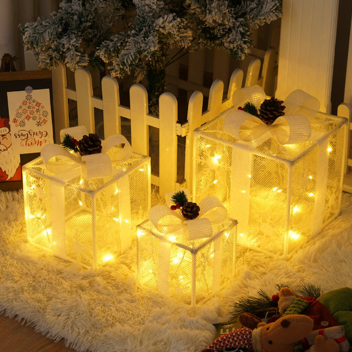 Remote Control Christmas Gift Box Lights Christmas Three-piece Decoration by 253444