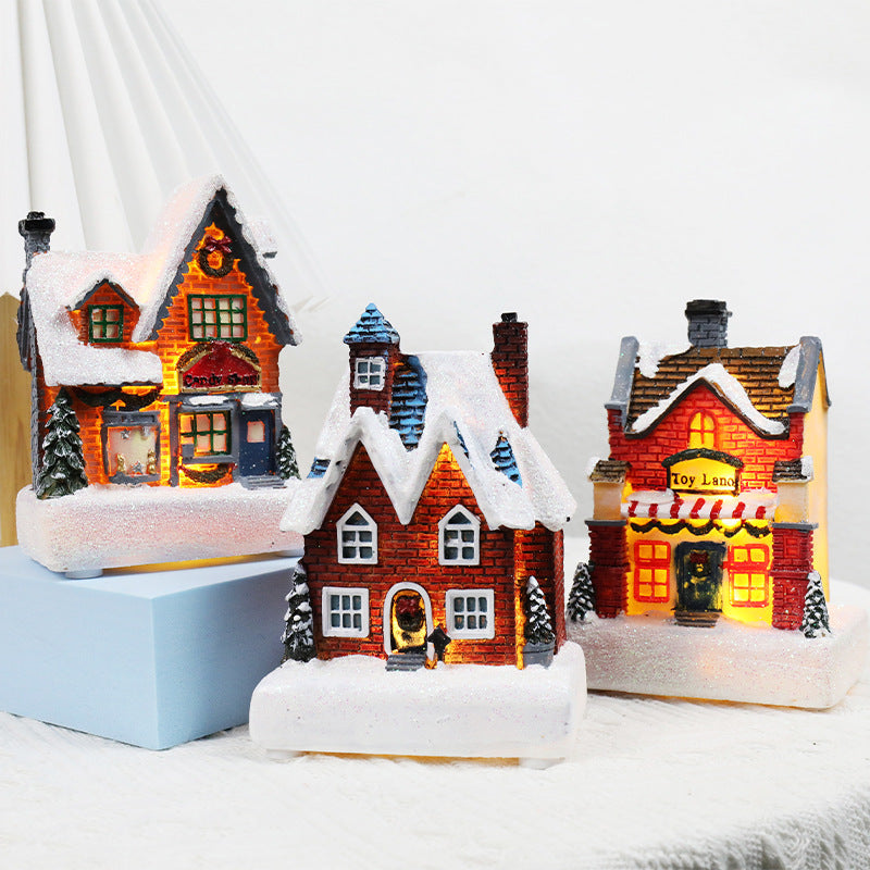 Christmas Decorations Resin Small House Luminous Ornaments by 253444