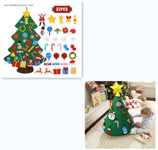 DIY Felt Christmas Tree New Year Toddler Kids Handmade Gift Toys Door Wall Hanging Ornaments Holiday Party Home Decor Set by 253444