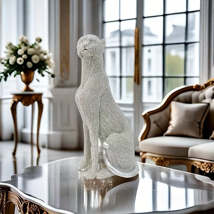 Glam Style Resin Cheetah Sculpture, 1PC Beaded Sitting Leopard Statue for Home Decor, Living Room, Study, Office Desk, Multipurpose Holiday Gift for Christmas, Thanksgiving, New Year - For Ages 14+ by Casa Perfeita