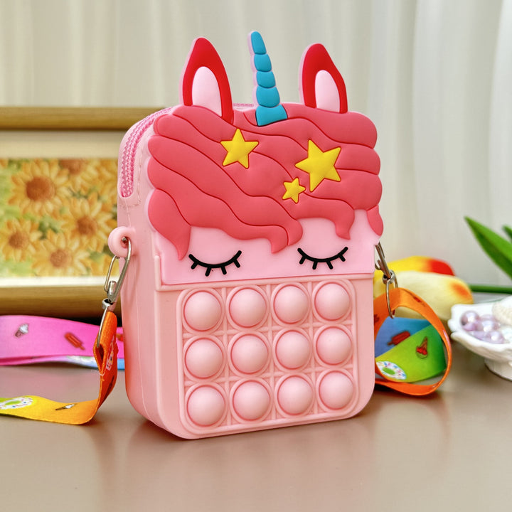 Bolsa Mensageiro Infantil Silicone Unicórnio Compacta