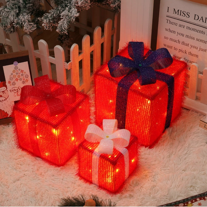 Remote Control Christmas Gift Box Lights Christmas Three-piece Decoration by 253444