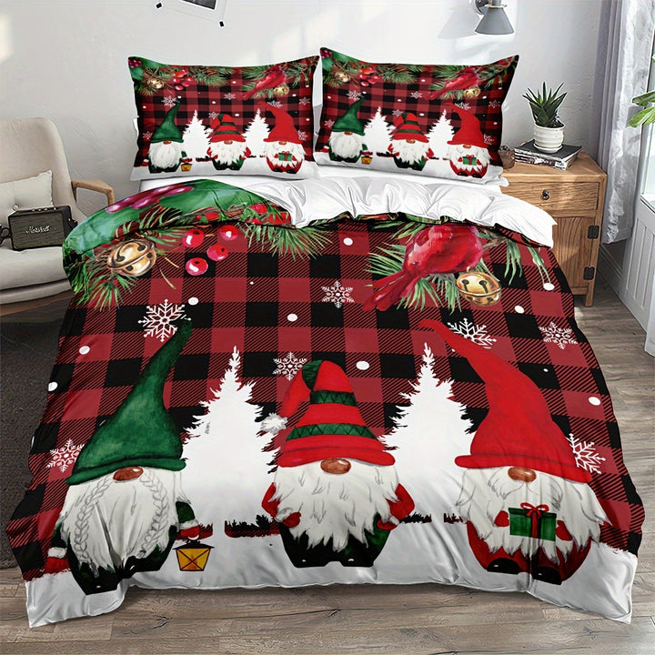 Conjunto Cama Natal Três Peças Capa Edredão Impressão