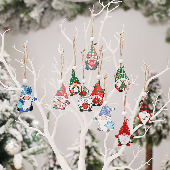 Christmas Faceless Doll Wooden Pendant Decoration Set by 253444