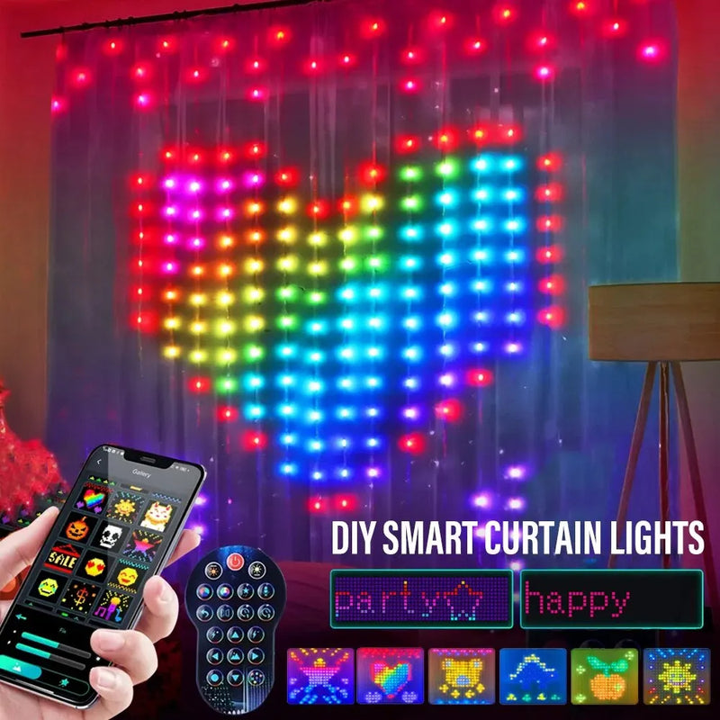 Smart LED RGB Curtain String Lights Bluetooth APP Control Christmas Fairy Light Garland DIY Picture Display Party Wedding Decor by 253444
