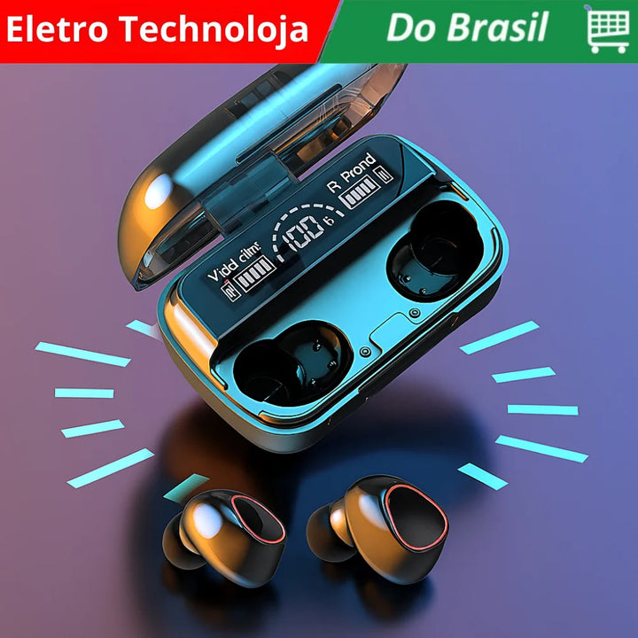 Fone Bluetooth 5.1 com Case LED À Prova D'água Graves