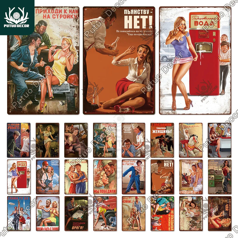 Putuo Decor-Russo Pin Up Girl Vintage Sinais De Metal, Placa De Lata, União Soviética Cartaz, Sala De Estar, Garagem, Decoração Da Parede by Casa Perfeita