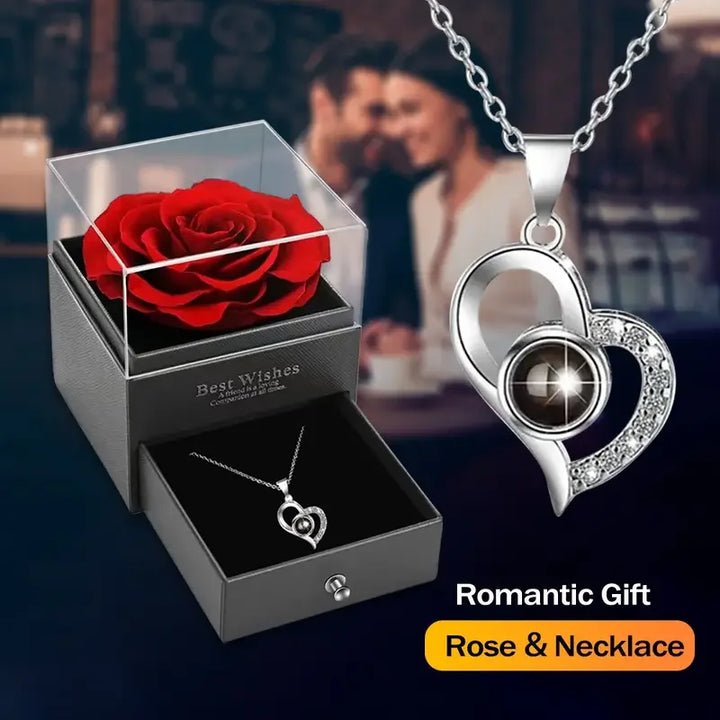 Caixa Presente Flores Artificiais Com Colar Eu Te Amo