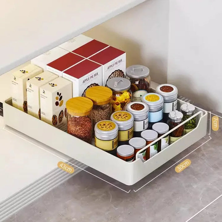 Rack de cozinha caixa de armazenamento tempero rack sob pia pull-out armário profundo slide rail cesta prateleiras prateleira flutuante by Casa Perfeita