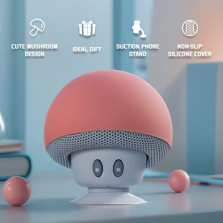 Bonito dos desenhos animados bluetooth alto-falante forma de cogumelo atualizado ventosa mini alto-falante à prova de poeira presente de aniversário para crianças