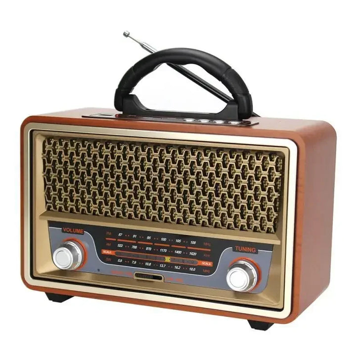 Rádio Portátil Madeira Retro Bluetooth Alto Falante FM Casa