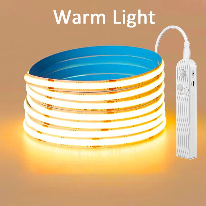Sensor de movimento luzes led tira alimentado por bateria 320 leds/m cob luzes de tira led para escada quarto armário sob iluminação do armário by Casa Perfeita