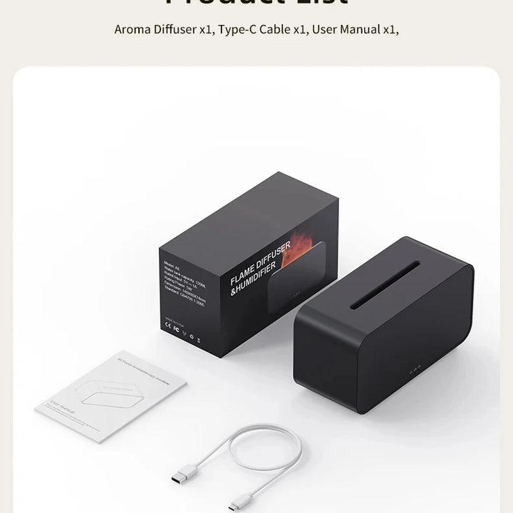 Difusor de Aromas Ultrassônico com Efeito Chama & Umidificador