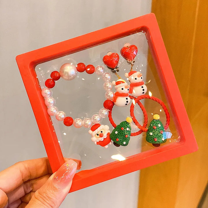 Conjunto Joias Natal Infantil Pulseira Colorida Anel Brilho