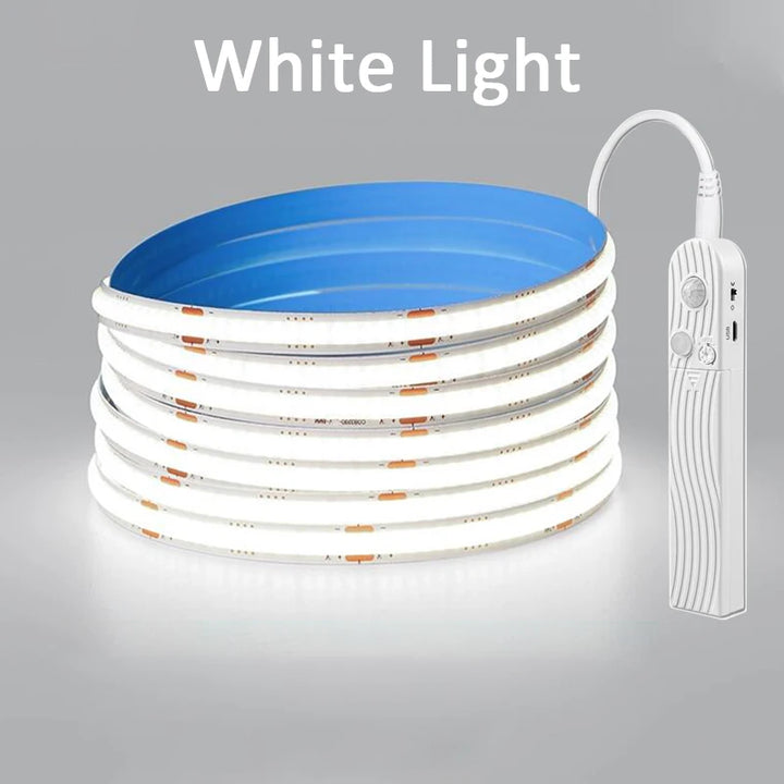 Sensor de movimento luzes led tira alimentado por bateria 320 leds/m cob luzes de tira led para escada quarto armário sob iluminação do armário by Casa Perfeita