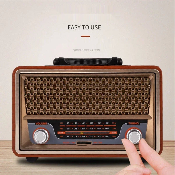 Rádio Portátil Madeira Retro Bluetooth Alto Falante FM Casa