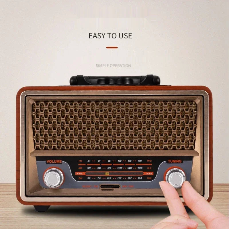 Rádio Portátil Madeira Retro Bluetooth Alto Falante FM Casa