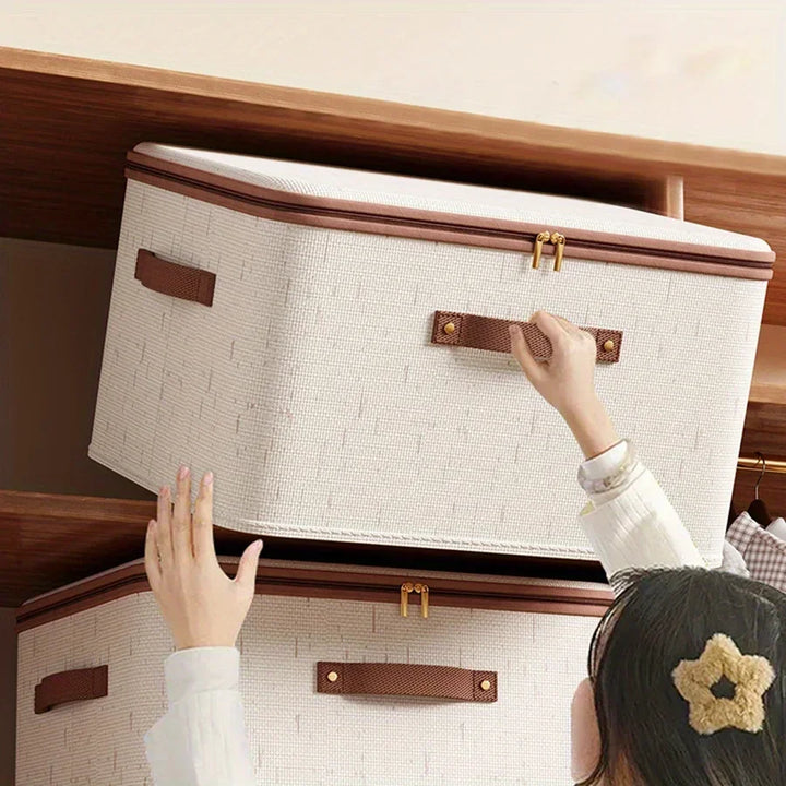 Caixas de armazenamento com zíper de linho, caixas organizadoras de roupas de tecido não tecido para organização de armário de quarto de casa, inclui bons ajudantes by Casa Perfeita
