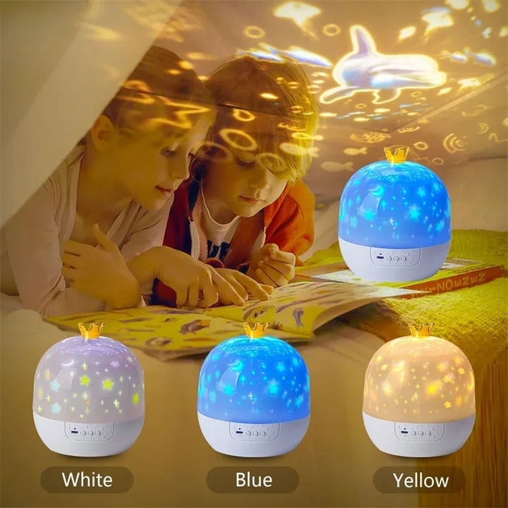 Coroa Estrelas Luz Projeção Rotativa Para Quarto Infantil