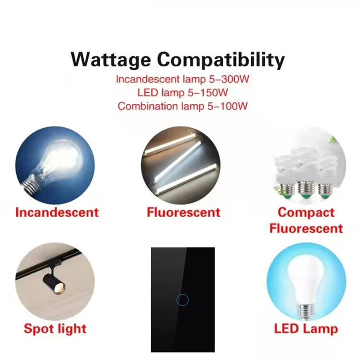 AC100-240 interruptor de toque alimentação led painel interruptores luz parede temperado preto branco cristal vidro 1/2/3 gang interruptor