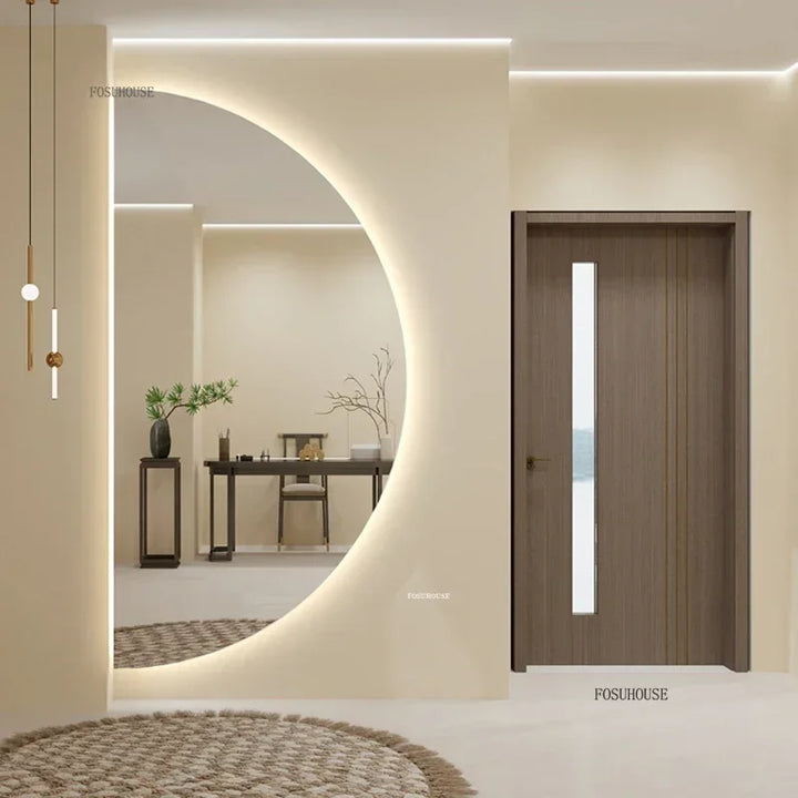 Espelhos de banho inteligentes semicirculares, tela sensível ao toque led, espelho de parede iluminado para banheiro, espelhos decorativos em formato especial