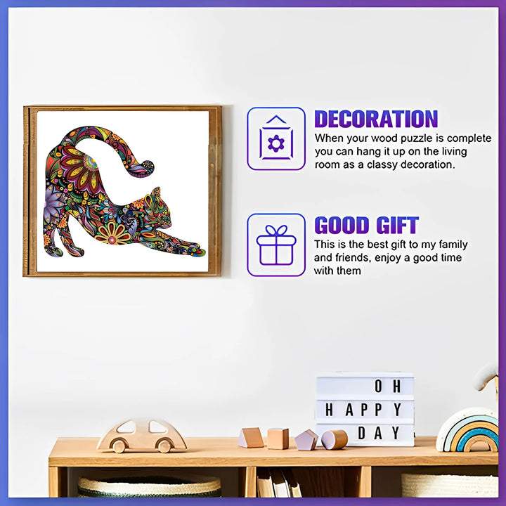 Quebra Cabeça De Madeira Exclusivo Flores E Gatos Adultos